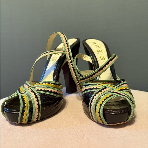 L.A.M.B. Black & multicolor color strappy heels - Picture 2 of 5